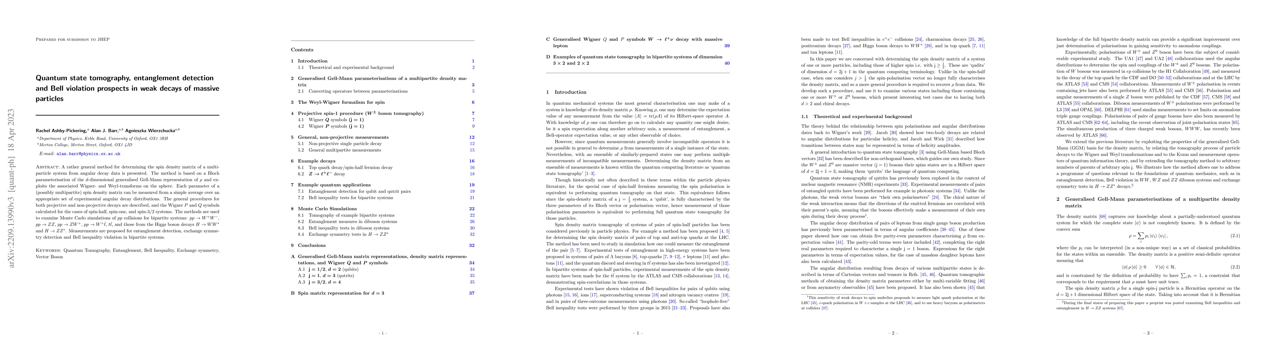 Thumbnail for Quantum state tomography, entanglement detection and Bell violation
  prospects in weak decays of massive particles