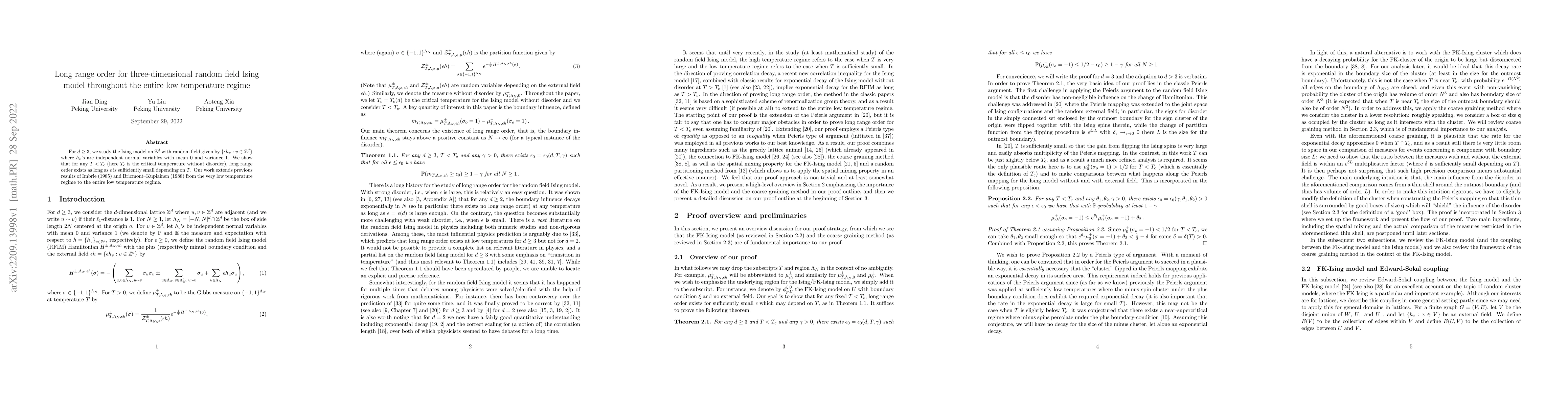 Thumbnail for Long range order for three-dimensional random field Ising model
  throughout the entire low temperature regime