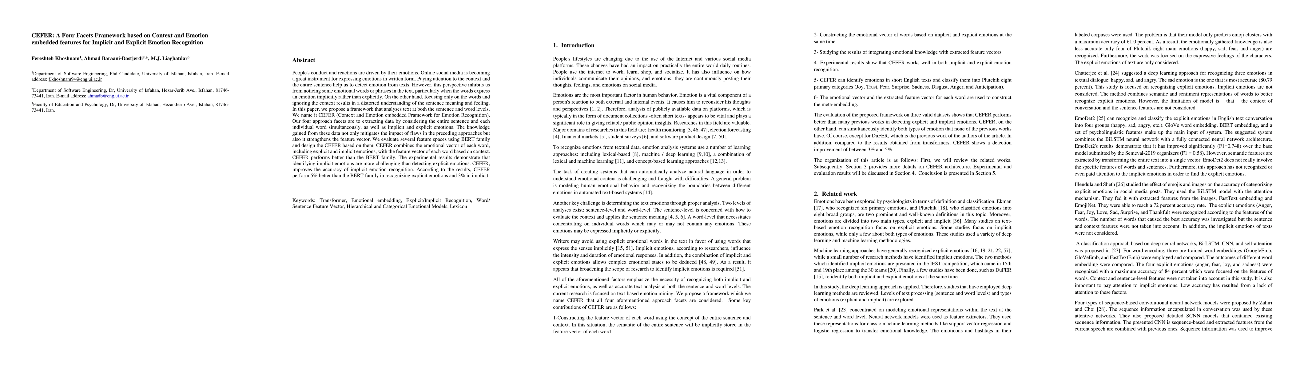Thumbnail for CEFER: A Four Facets Framework based on Context and Emotion embedded
  features for Implicit and Explicit Emotion Recognition