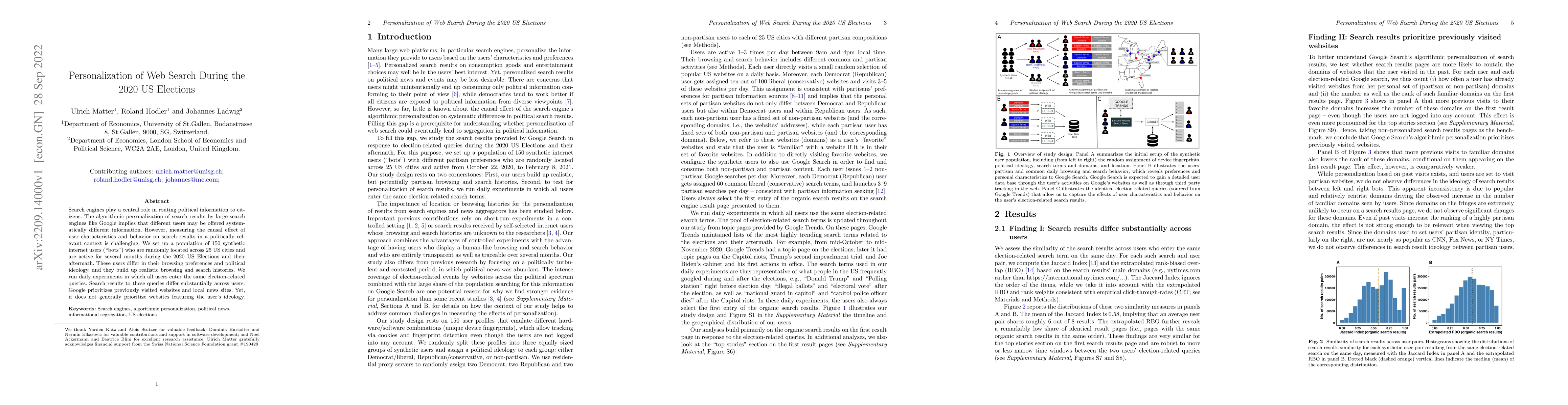 Thumbnail for Personalization of Web Search During the 2020 US Elections