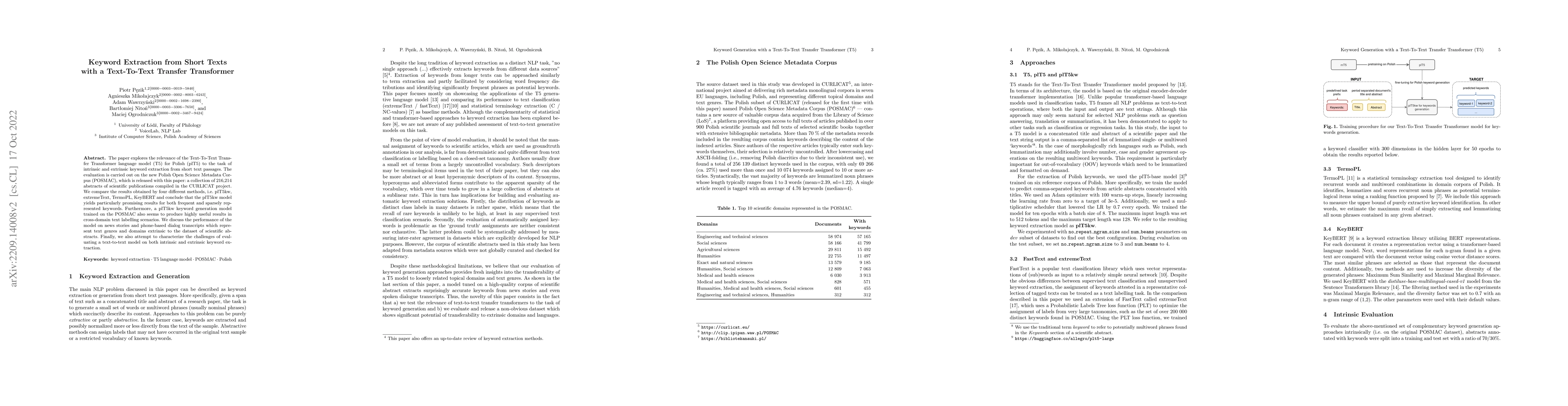 Thumbnail for Keyword Extraction from Short Texts with a Text-To-Text Transfer
  Transformer