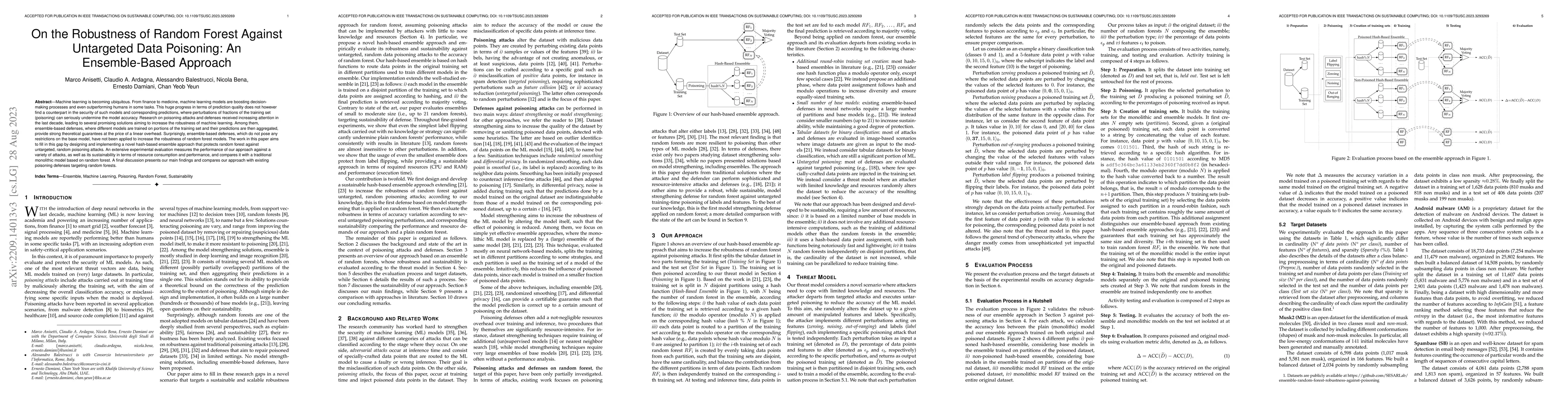 Thumbnail for On the Robustness of Random Forest Against Untargeted Data Poisoning: An
  Ensemble-Based Approach