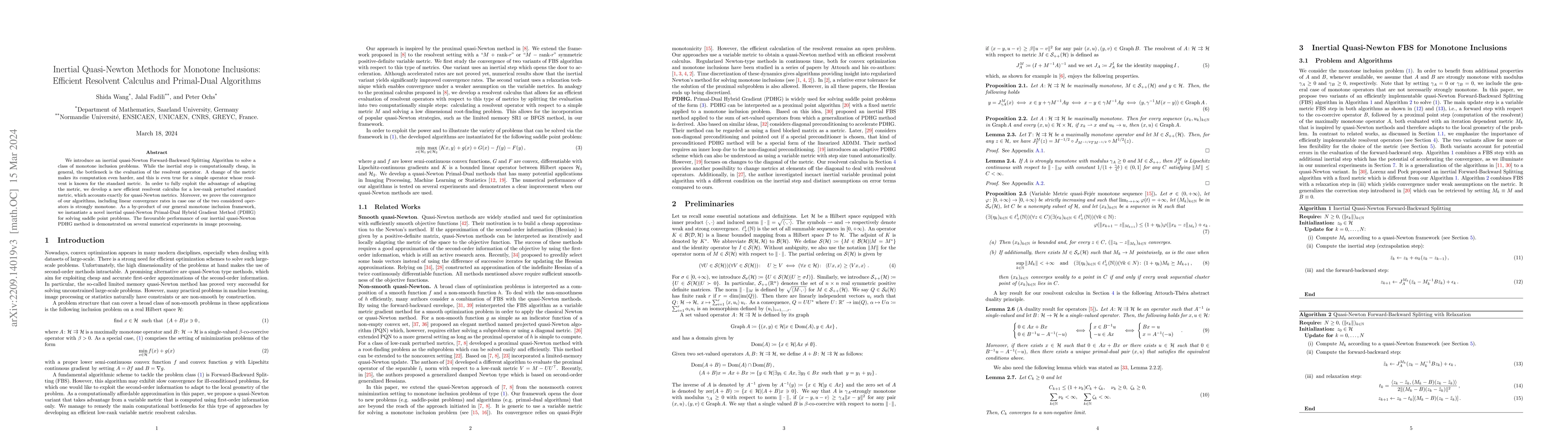 Thumbnail for Inertial Quasi-Newton Methods for Monotone Inclusion: Efficient
  Resolvent Calculus and Primal-Dual Methods