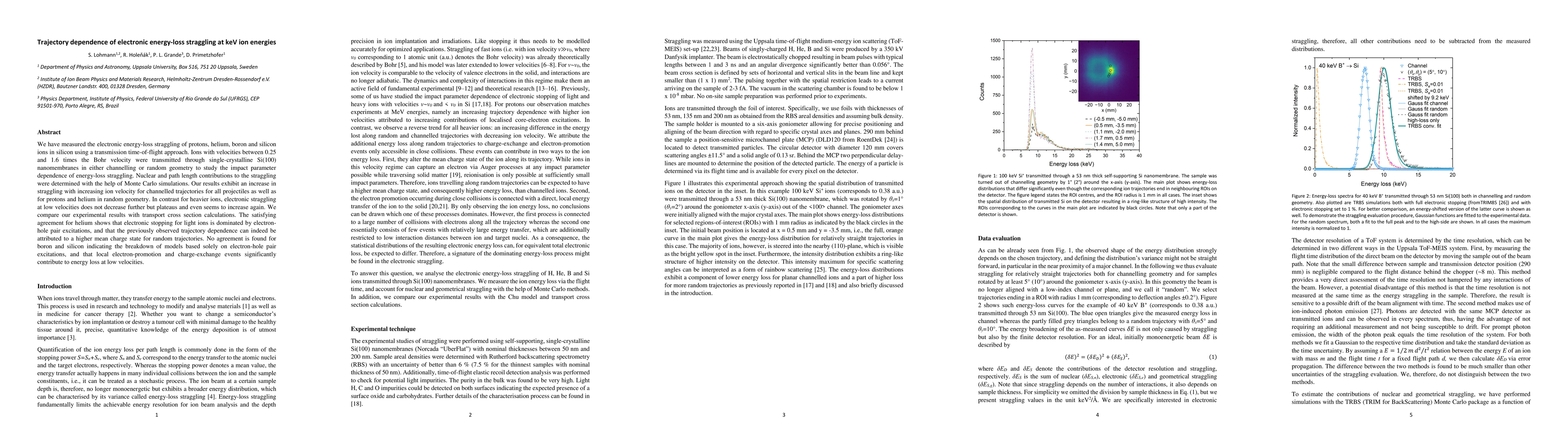 Thumbnail for Trajectory dependence of electronic energy-loss straggling at keV ion
  energies