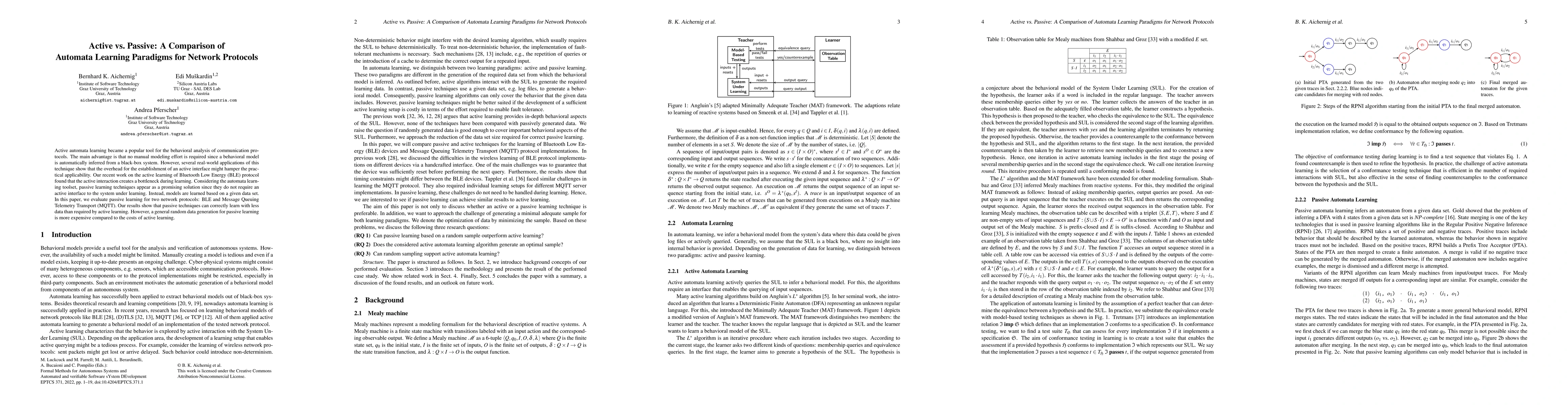 Thumbnail for Active vs. Passive: A Comparison of Automata Learning Paradigms for
  Network Protocols