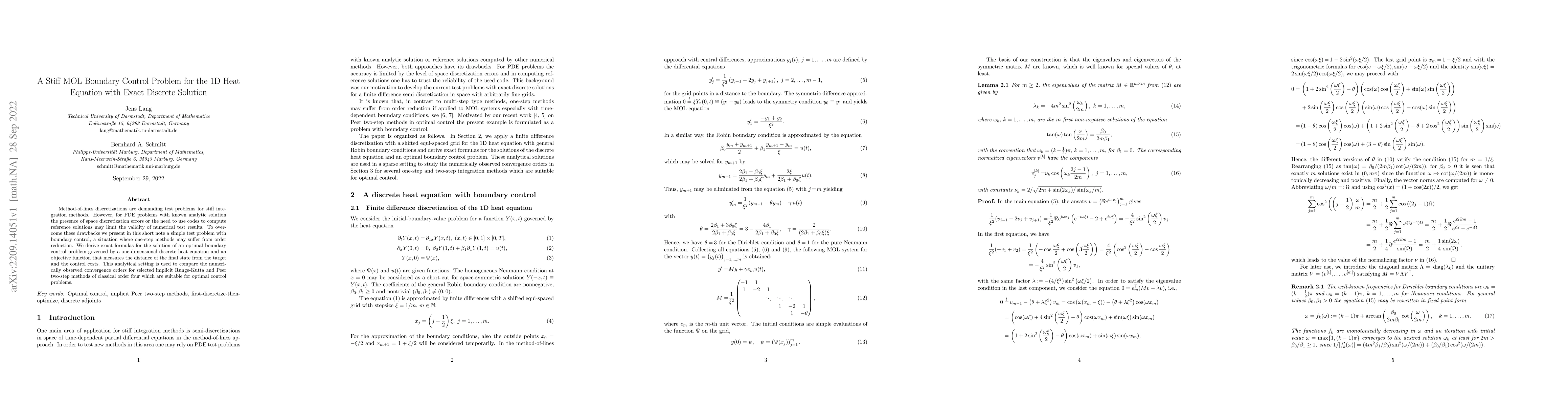 Thumbnail for A Stiff MOL Boundary Control Problem for the 1D Heat Equation with Exact
  Discrete Solution