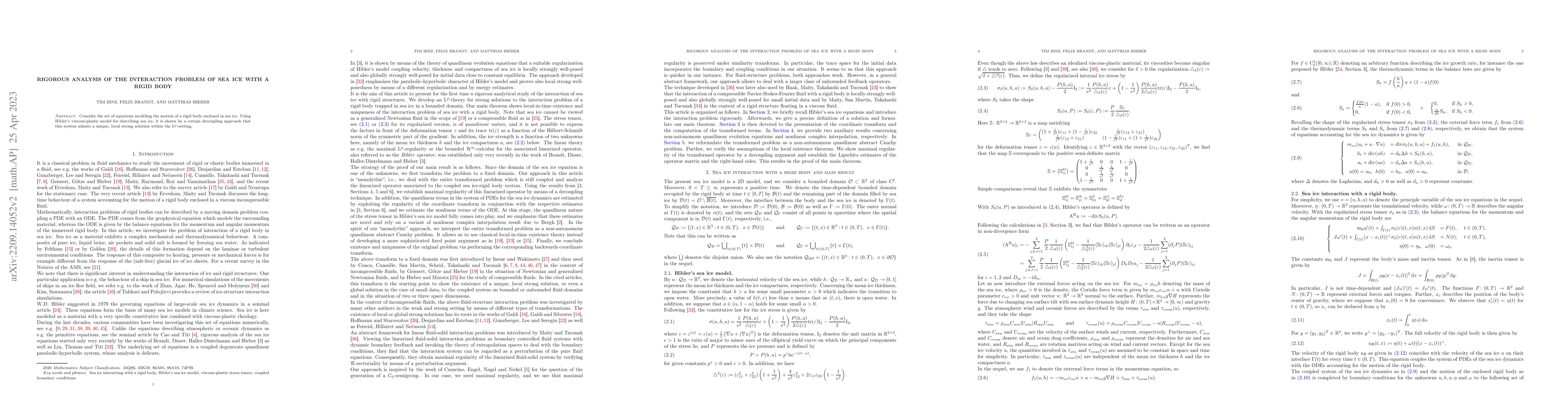 Thumbnail for Rigorous analysis of the interaction problem of sea ice with a rigid
  body
