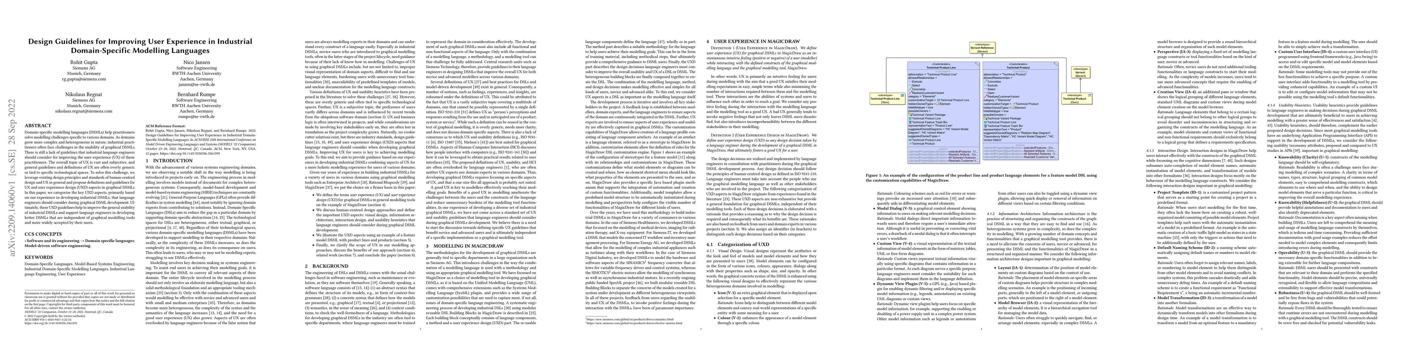 Thumbnail for Design Guidelines for Improving User Experience in Industrial
  Domain-Specific Modelling Languages