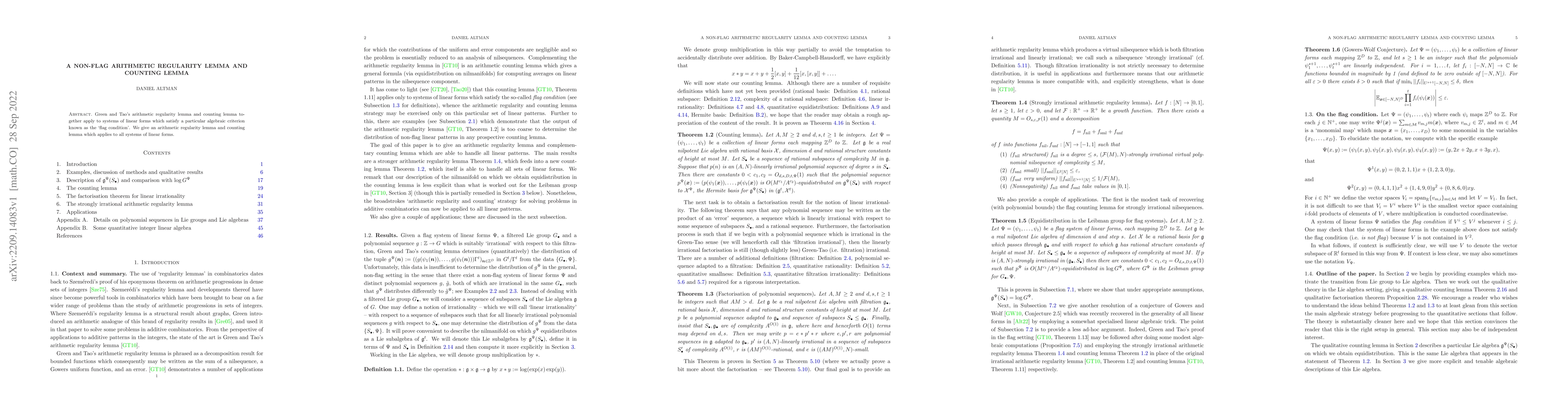 Thumbnail for A non-flag arithmetic regularity lemma and counting lemma