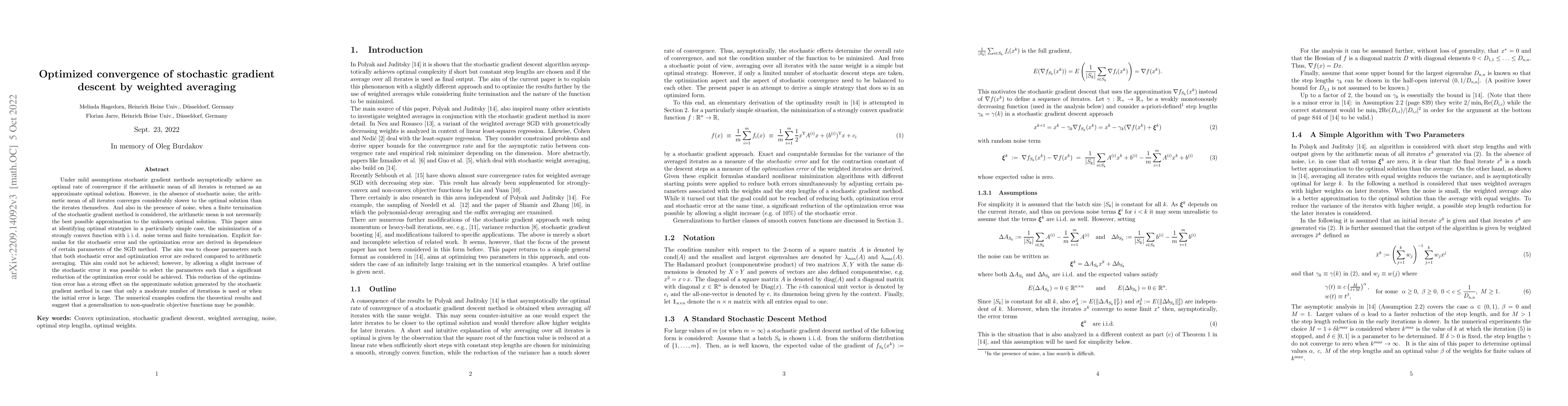 Thumbnail for Optimized convergence of stochastic gradient descent by weighted
  averaging