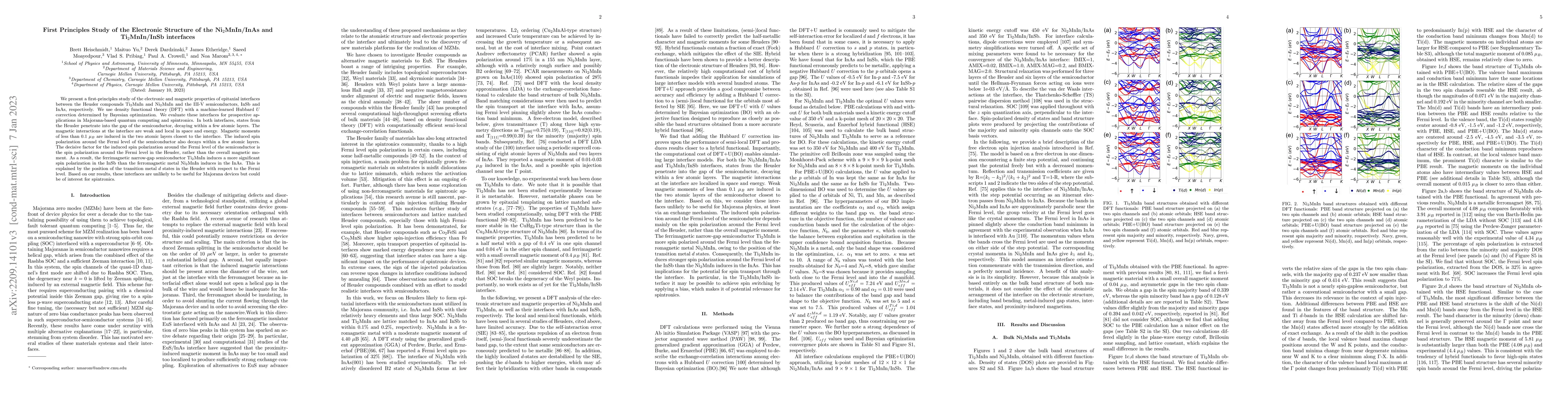 Thumbnail for First Principles Study of the Electronic Structure of the
  Ni$_2$MnIn/InAs and Ti$_2$MnIn/InSb interfaces