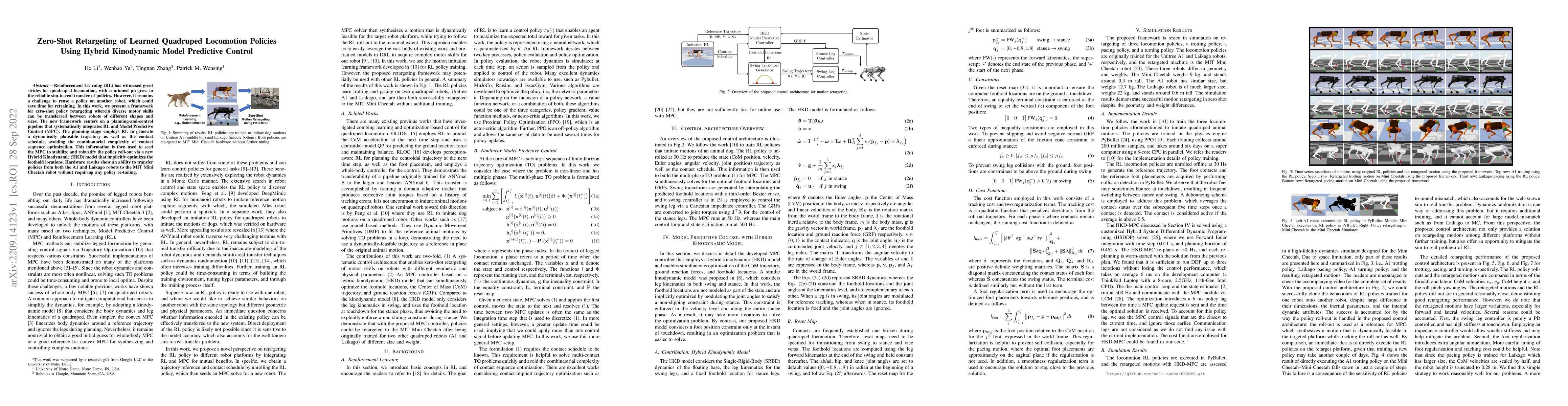 Thumbnail for Zero-Shot Retargeting of Learned Quadruped Locomotion Policies Using
  Hybrid Kinodynamic Model Predictive Control