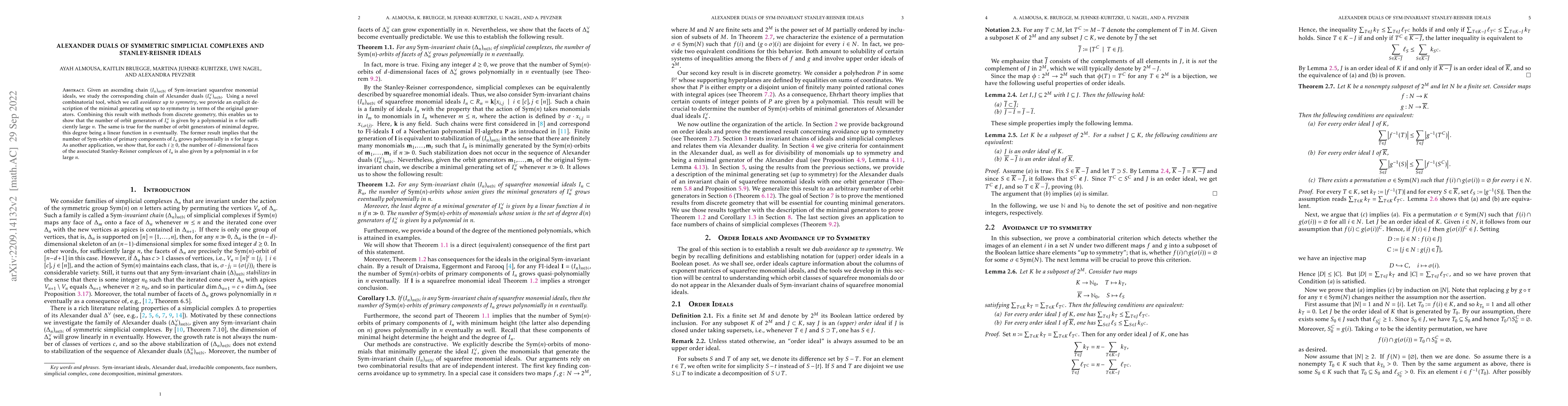 Thumbnail for Alexander duals of symmetric simplicial complexes and Stanley-Reisner
  Ideals