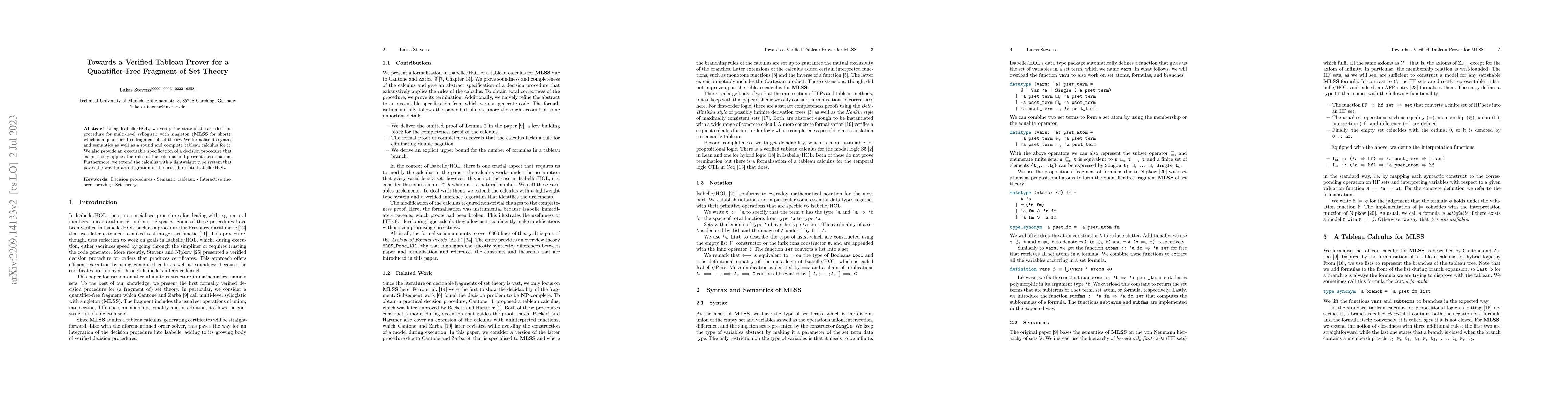 Thumbnail for Towards a Verified Tableau Prover for a Quantifier-Free Fragment of Set
  Theory