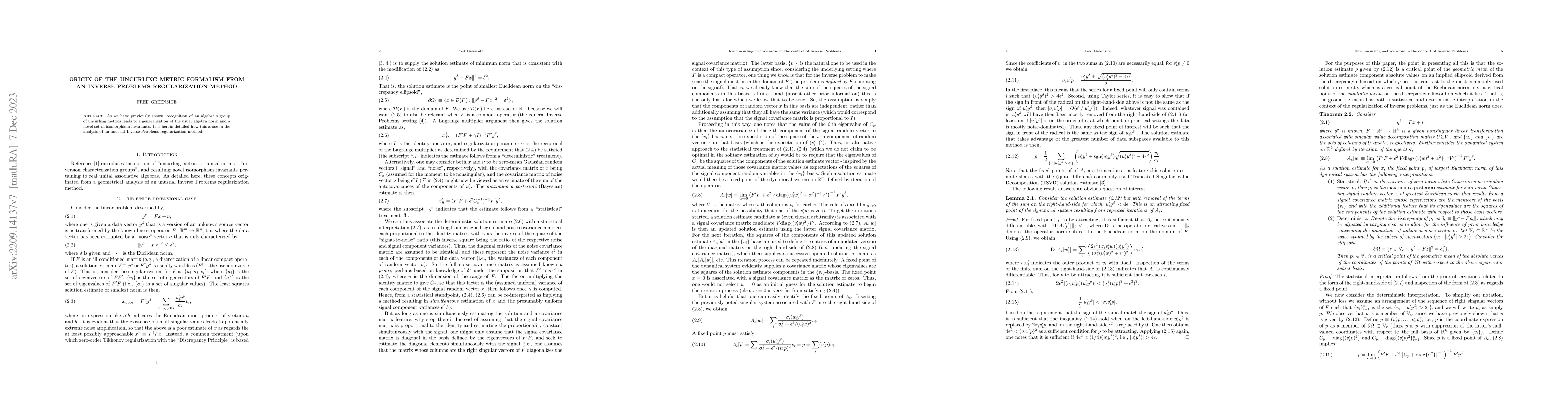 Thumbnail for Origin of the uncurling metric formalism from an Inverse Problems
  regularization method