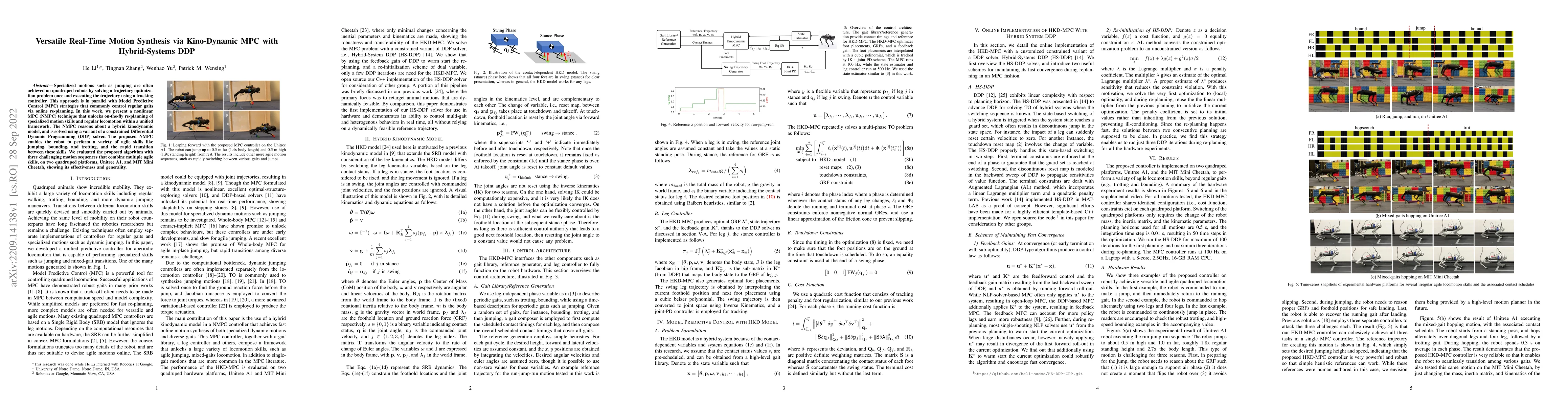 Thumbnail for Versatile Real-Time Motion Synthesis via Kino-Dynamic MPC with
  Hybrid-Systems DDP