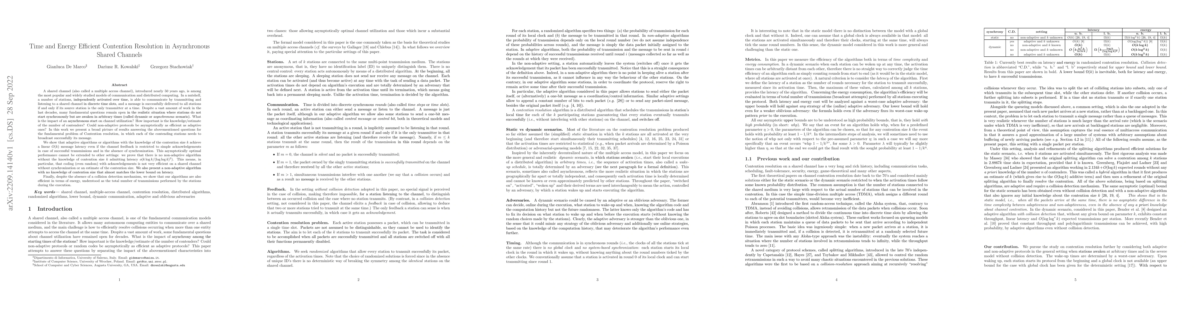 Thumbnail for Time and Energy Efficient Contention Resolution in Asynchronous Shared
  Channels