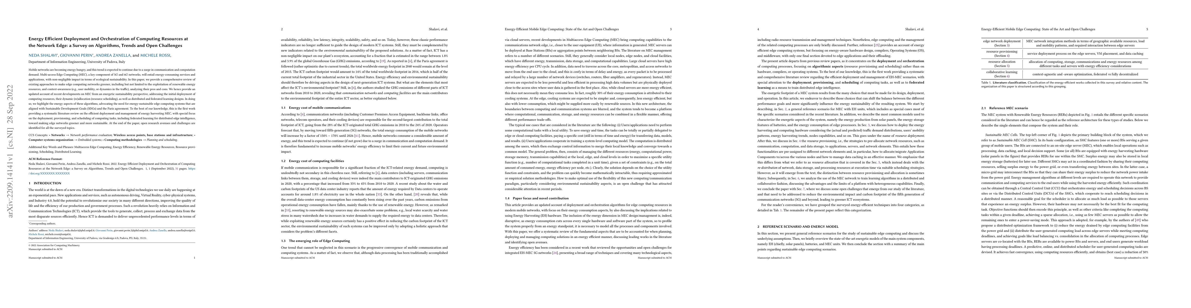 Thumbnail for Energy Efficient Deployment and Orchestration of Computing Resources at
  the Network Edge: a Survey on Algorithms, Trends and Open Challenges