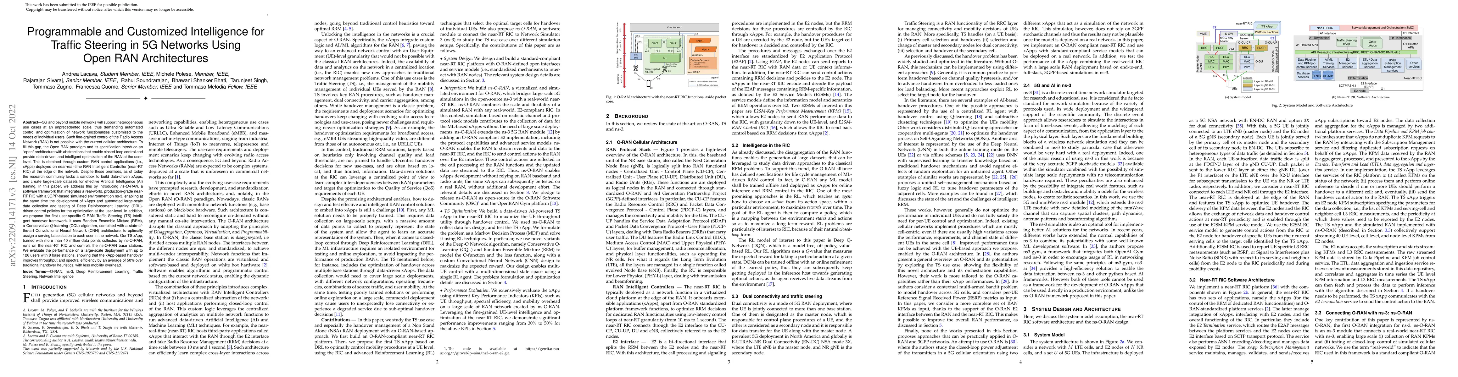 Thumbnail for Programmable and Customized Intelligence for Traffic Steering in 5G
  Networks Using Open RAN Architectures