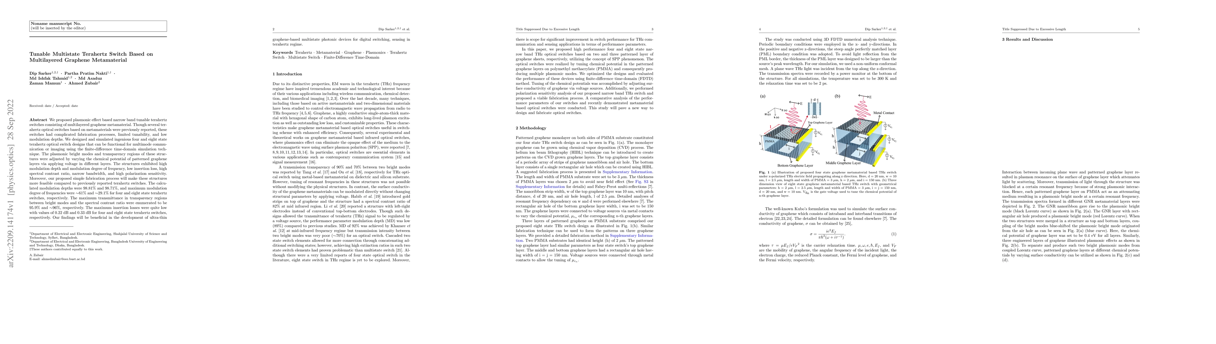 Thumbnail for Tunable Multistate Terahertz Switch Based on Multilayered Graphene
  Metamaterial