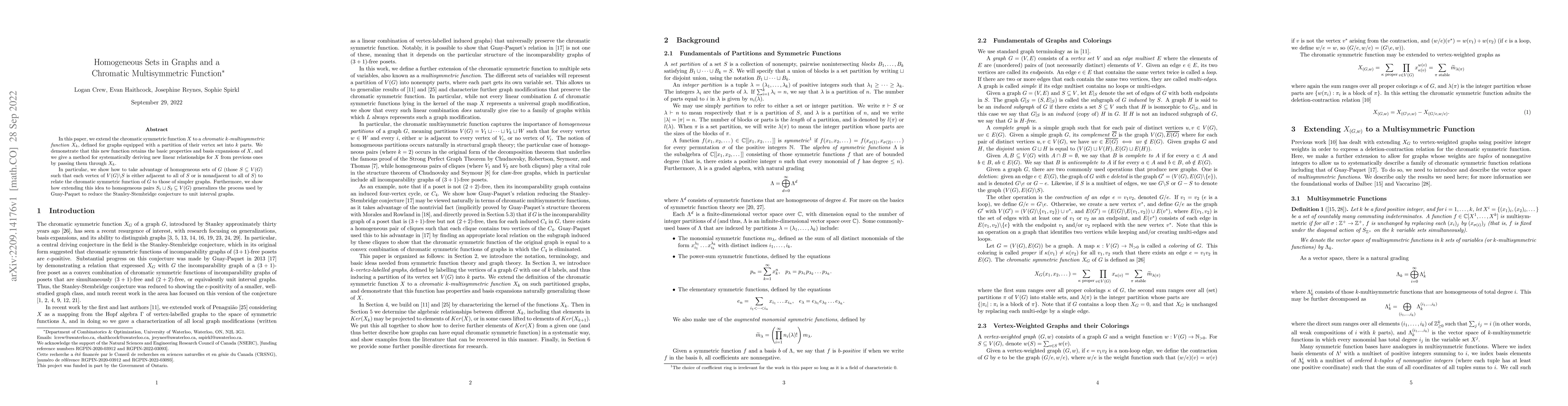 Thumbnail for Homogeneous Sets in Graphs and a Chromatic Multisymmetric Function