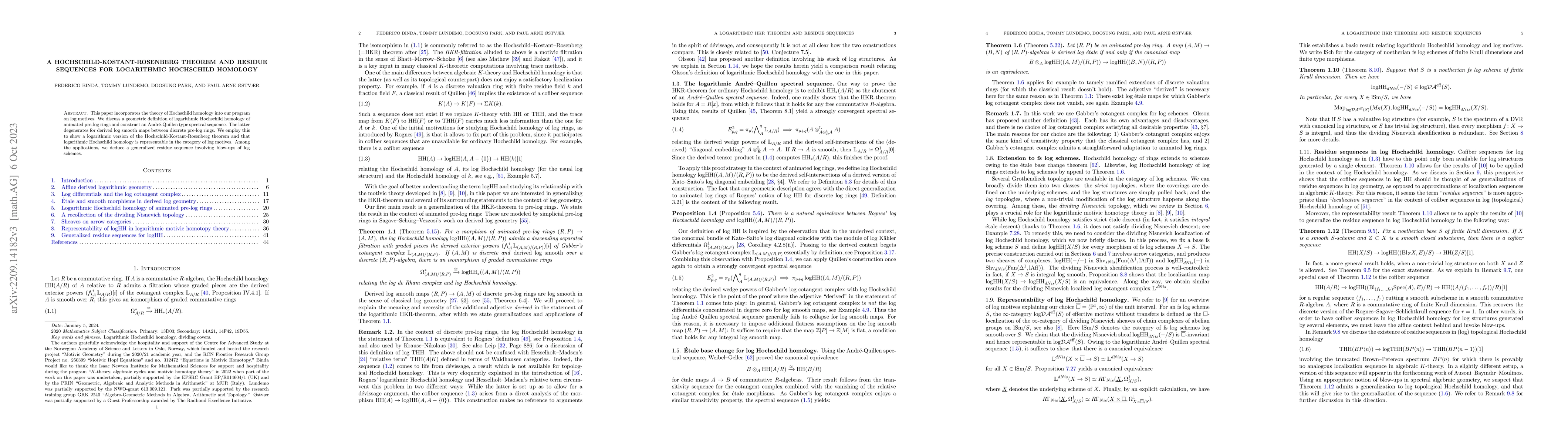 Thumbnail for A Hochschild-Kostant-Rosenberg theorem and residue sequences for
  logarithmic Hochschild homology