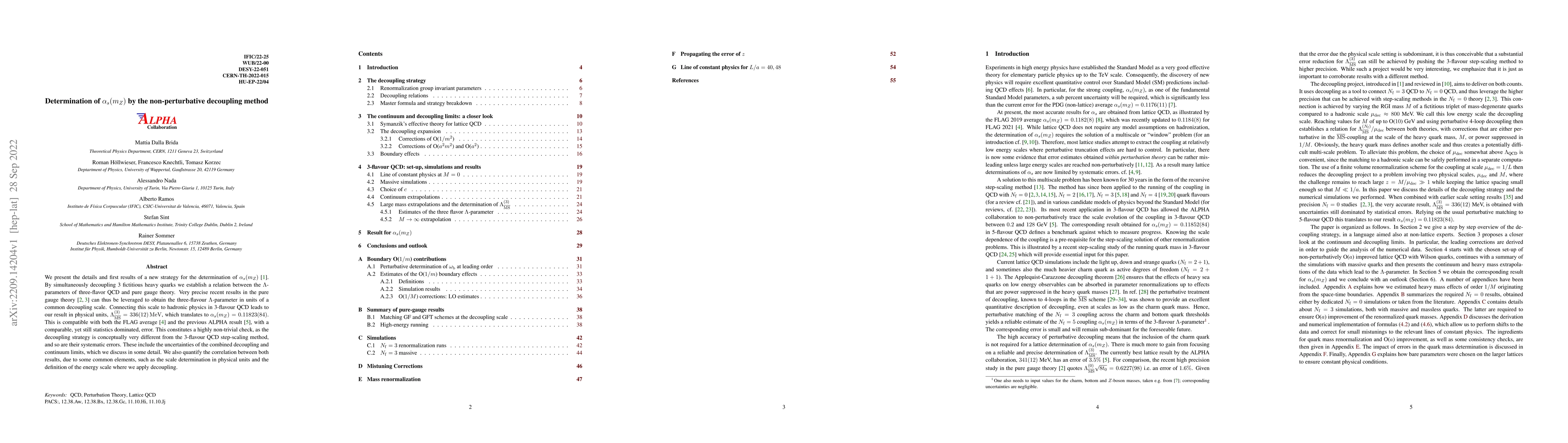 Thumbnail for Determination of $\alpha_s(m_Z)$ by the non-perturbative decoupling
  method