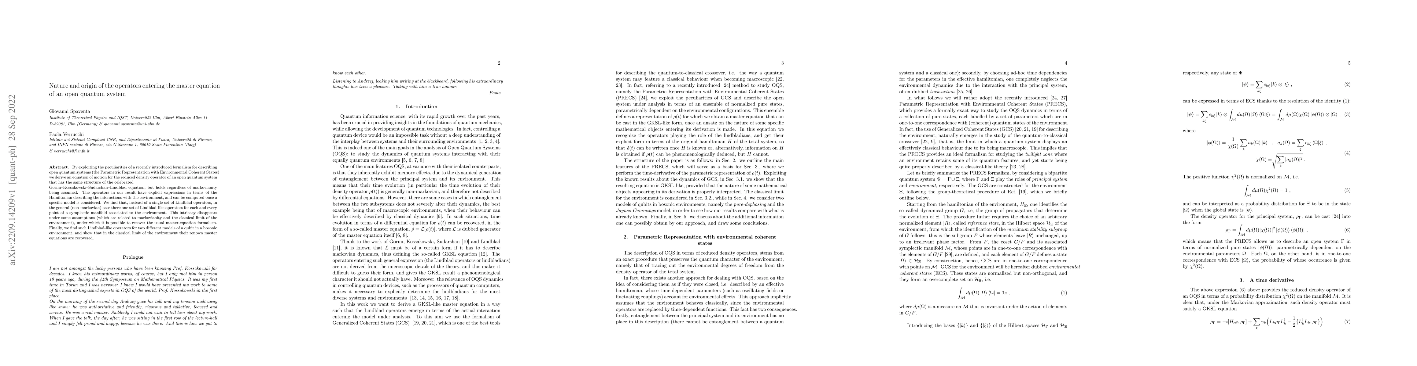 Thumbnail for Nature and origin of the operators entering the master equation of an
  open quantum system
