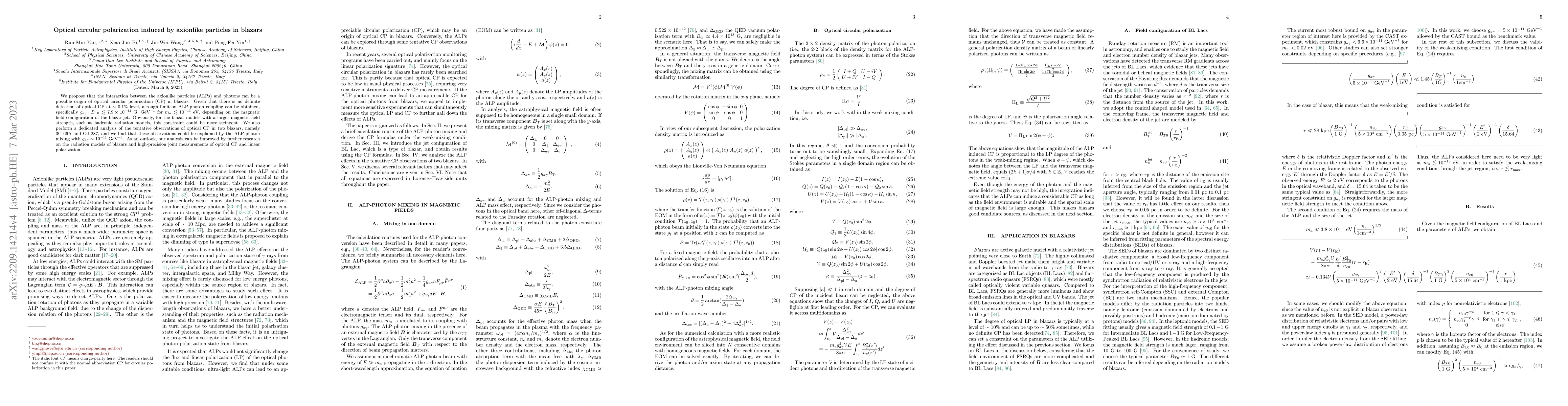 Thumbnail for Optical circular polarization induced by axionlike particles in blazars
