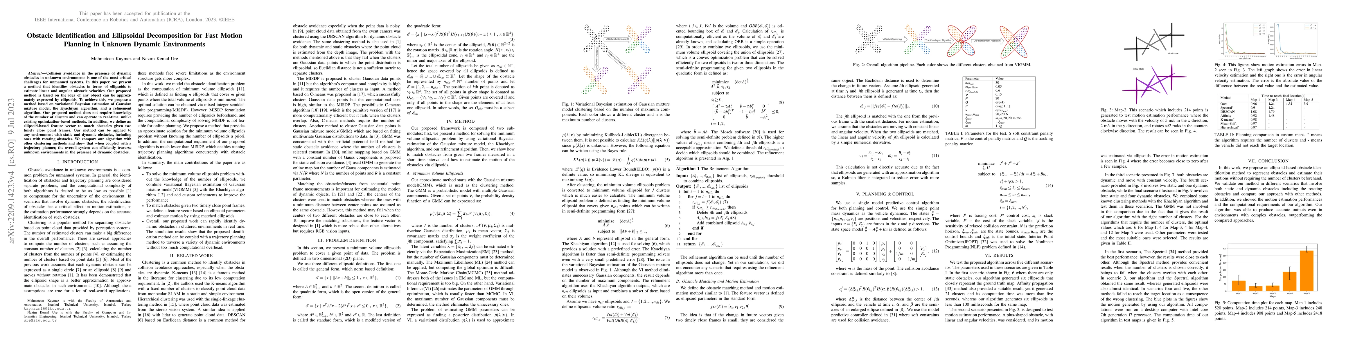 Thumbnail for Obstacle Identification and Ellipsoidal Decomposition for Fast Motion
  Planning in Unknown Dynamic Environments