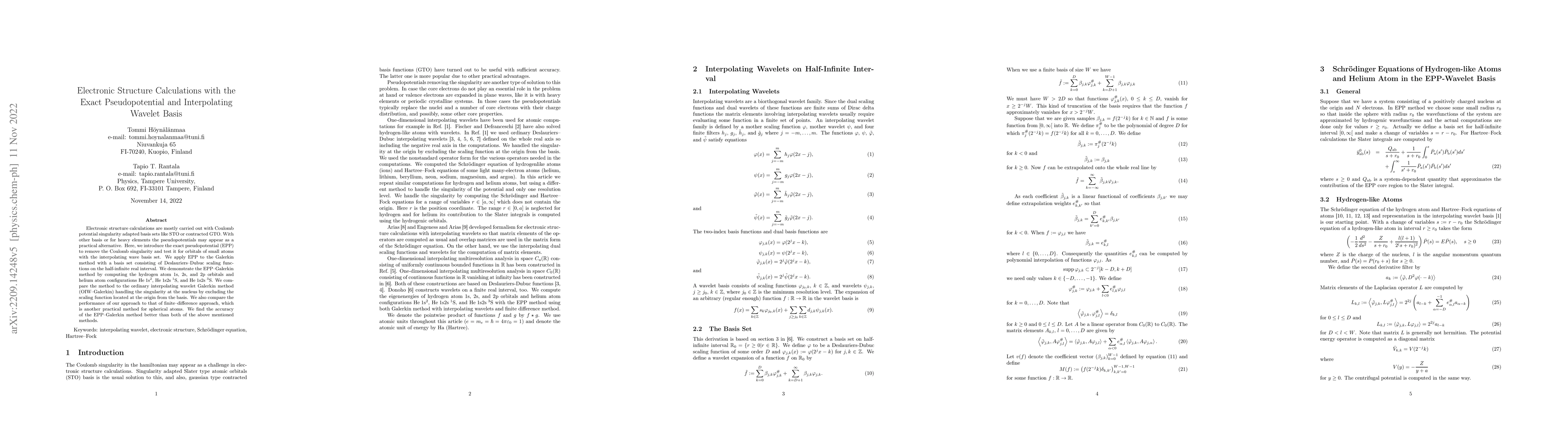 Thumbnail for Electronic Structure Calculation with the Exact Pseudopotential and
  Interpolating Wavelet Basis