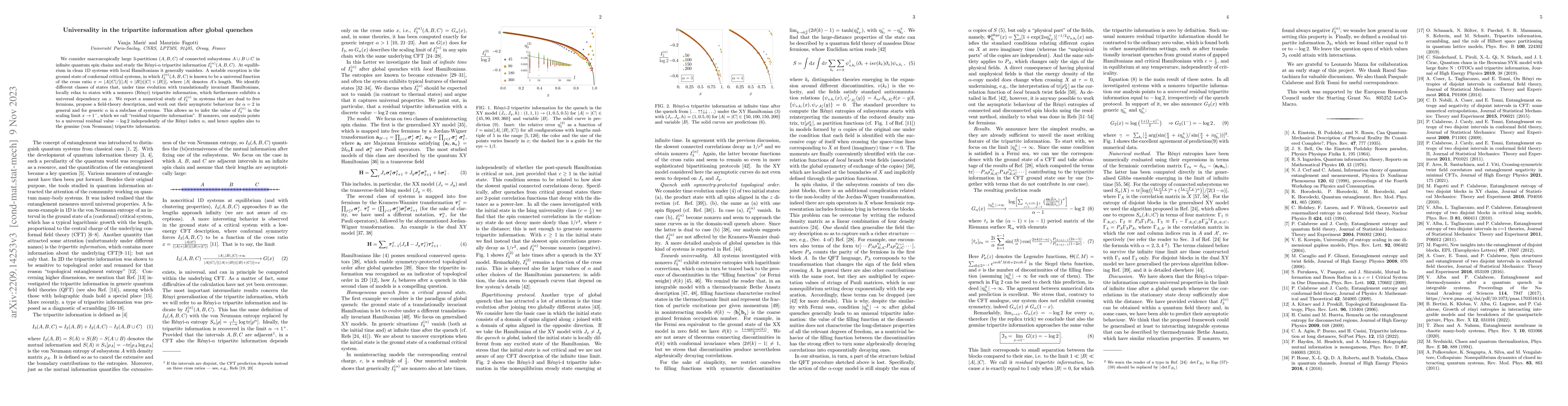 Thumbnail for Universality in the tripartite information after global quenches