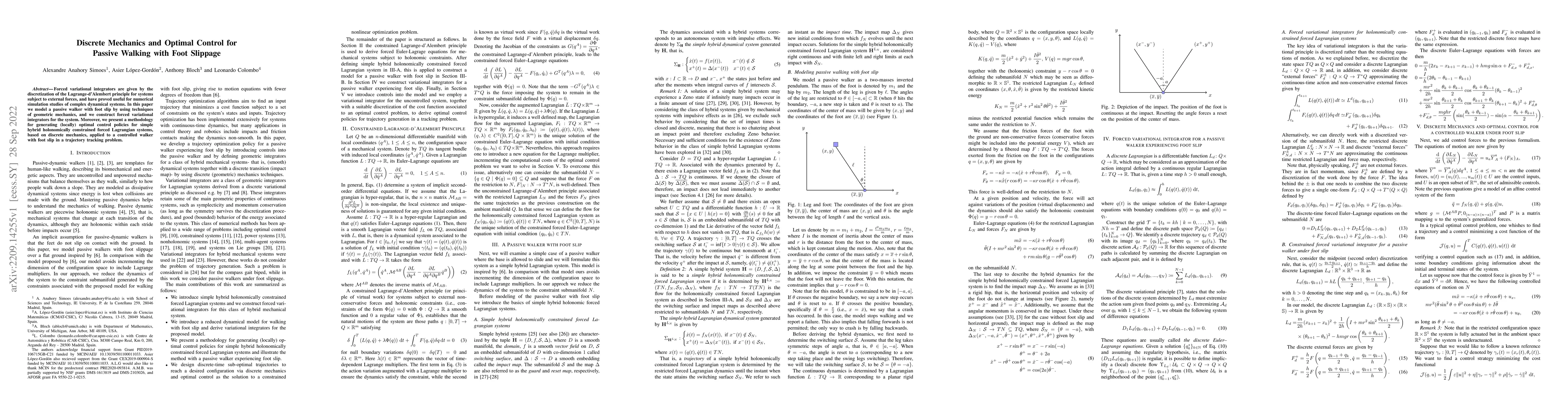 Thumbnail for Discrete Mechanics and Optimal Control for Passive Walking with Foot
  Slippage