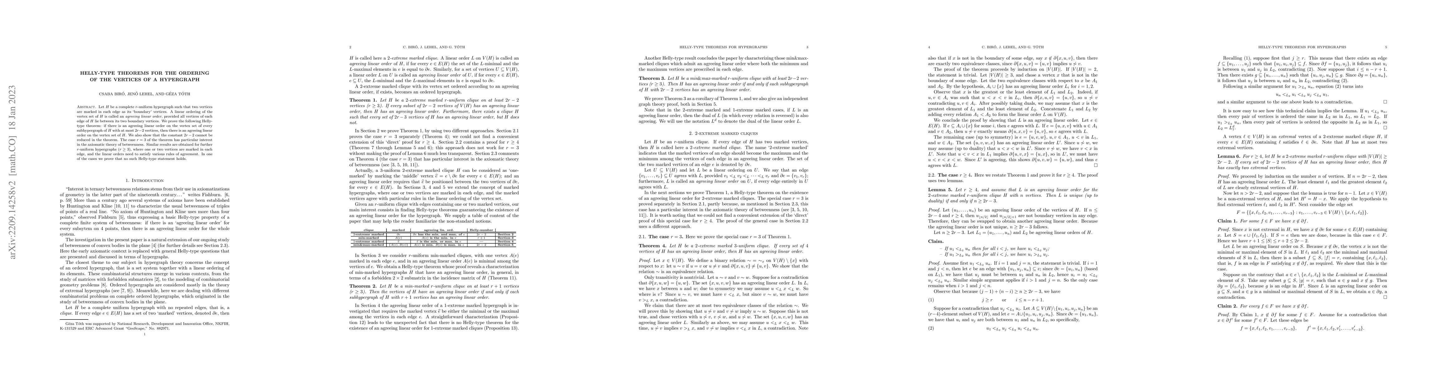 Thumbnail for Helly-type theorems for the ordering of the vertices of a hypergraph