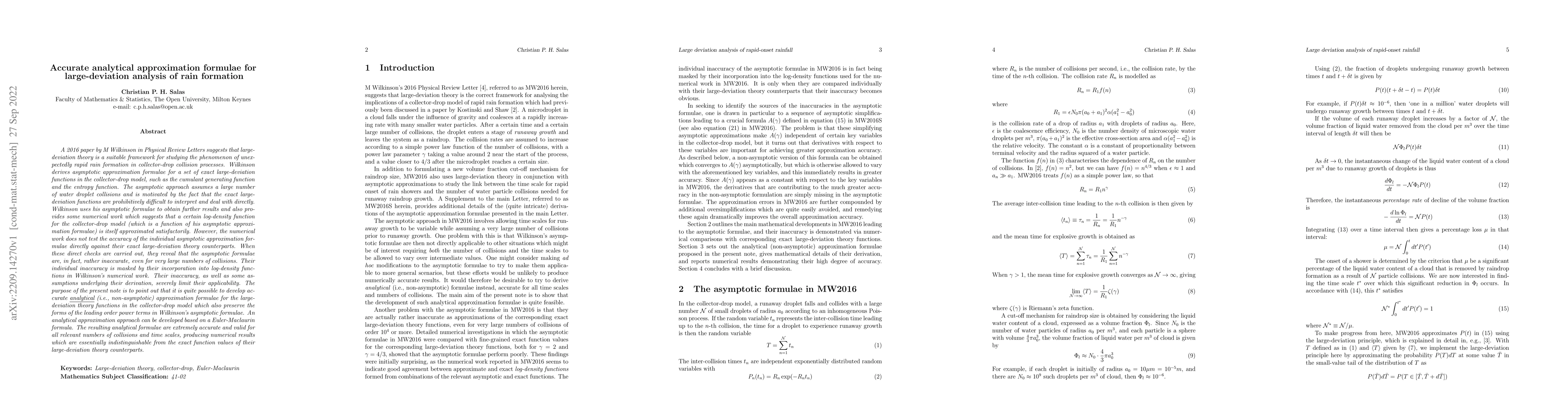 Thumbnail for Accurate analytical approximation formulae for large deviation analysis
  of rain formation