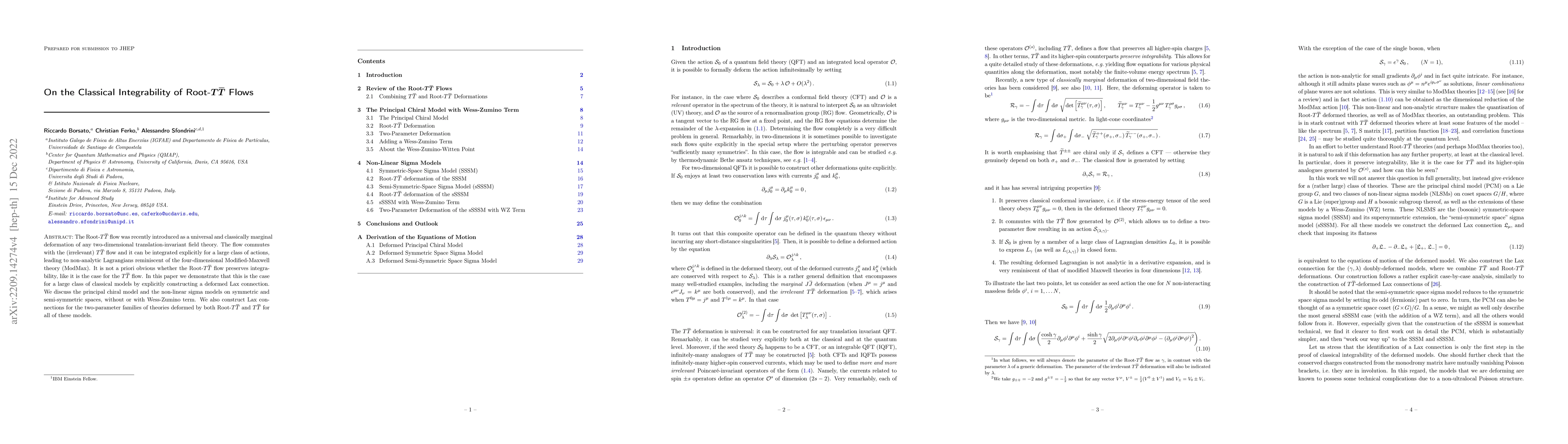 Thumbnail for On the Classical Integrability of Root-$T \overline{T}$ Flows