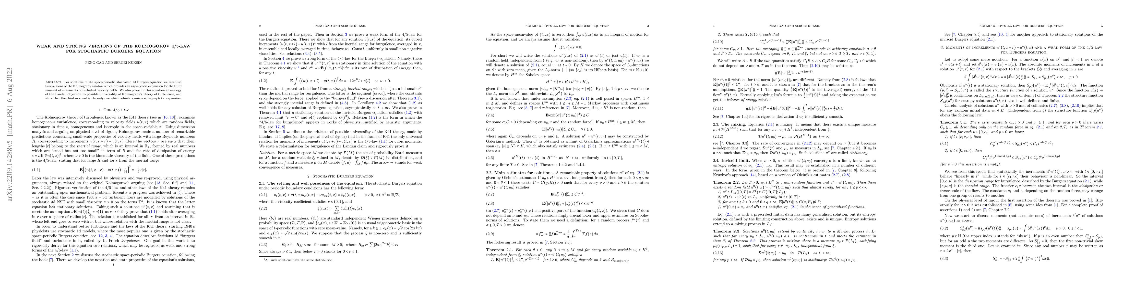 Thumbnail for Weak and strong versions of the Kolmogorov 4/5-law for stochastic
  Burgers equation