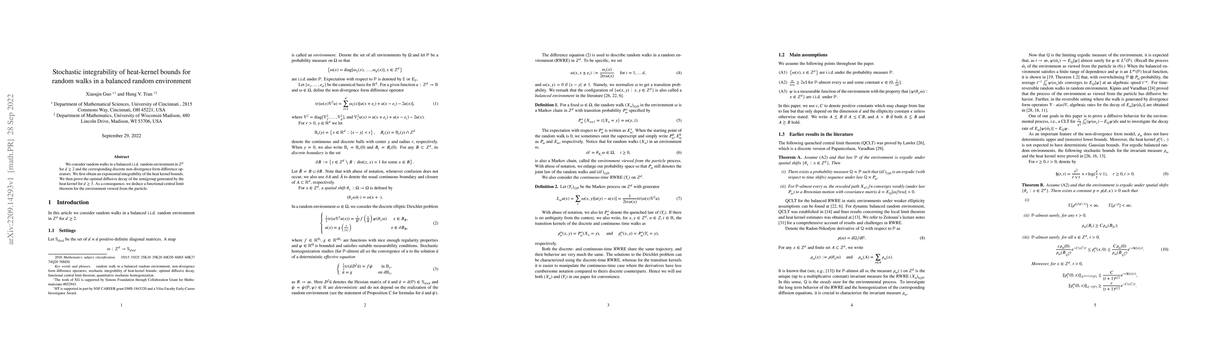 Thumbnail for Stochastic integrability of heat-kernel bounds for random walks in a
  balanced random environment