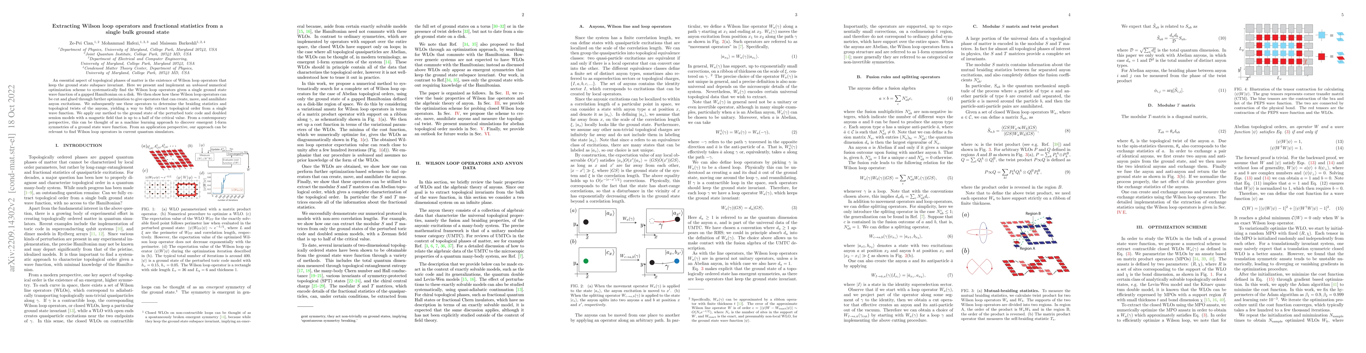 Thumbnail for Extracting Wilson loop operators and fractional statistics from a single
  bulk ground state