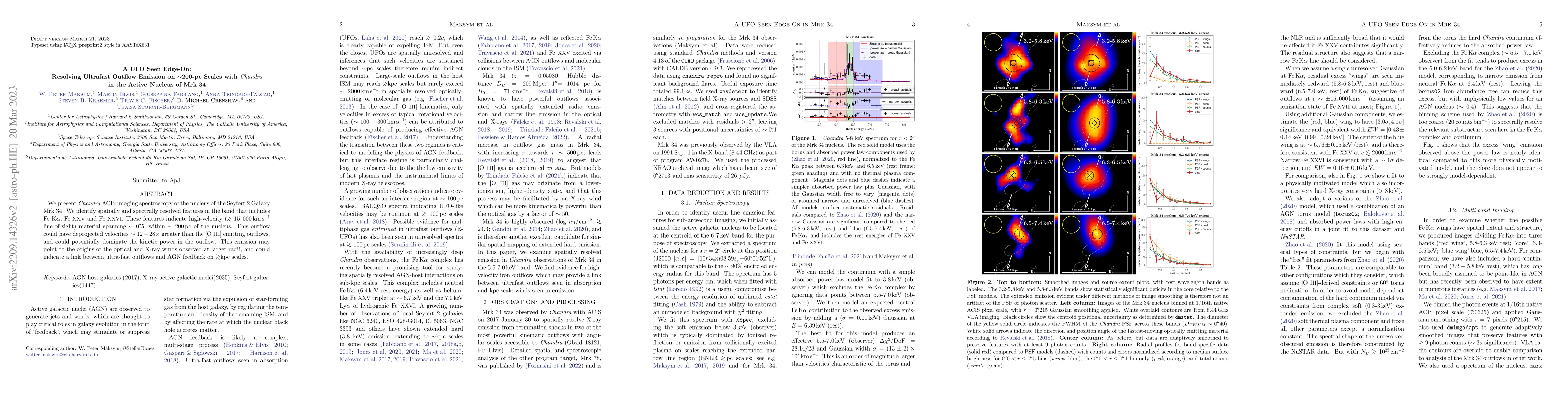 Thumbnail for A UFO Seen Edge-On: Resolving Ultrafast Outflow Emission on $\sim$200-pc
  Scales with $Chandra$ in the Active Nucleus of Mrk 34
