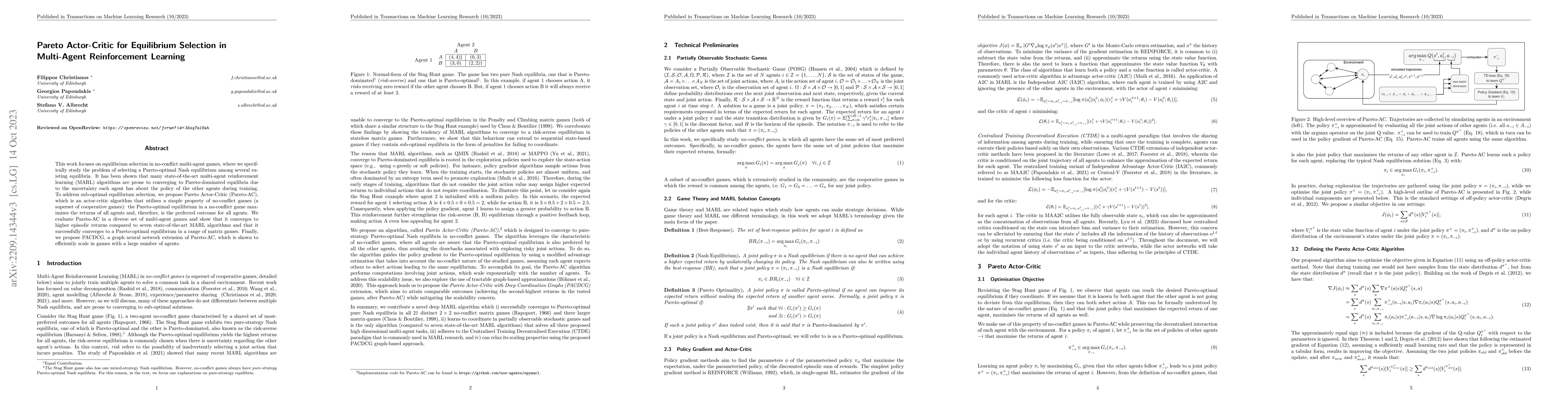 Thumbnail for Pareto Actor-Critic for Equilibrium Selection in Multi-Agent
  Reinforcement Learning