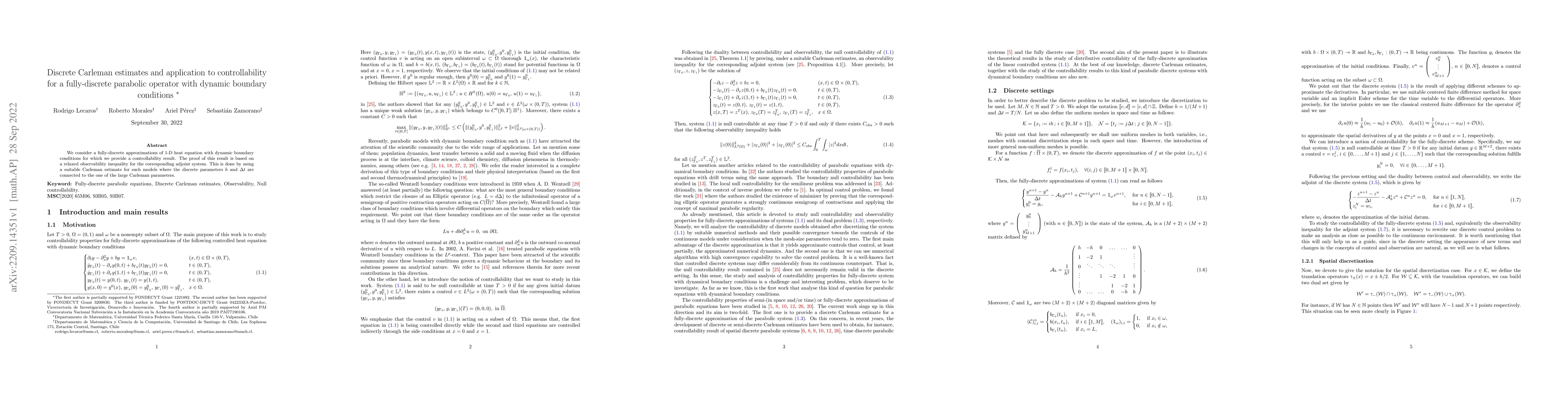 Thumbnail for Discrete Carleman estimates and application to controllability for a
  fully-discrete parabolic operator with dynamic boundary conditions