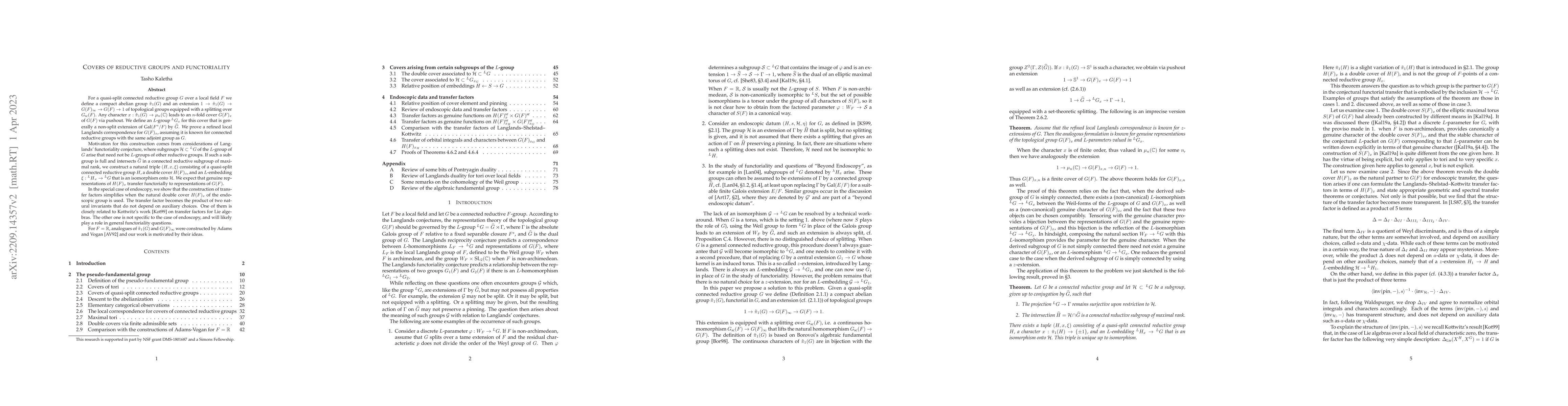 Thumbnail for Covers of reductive groups and functoriality