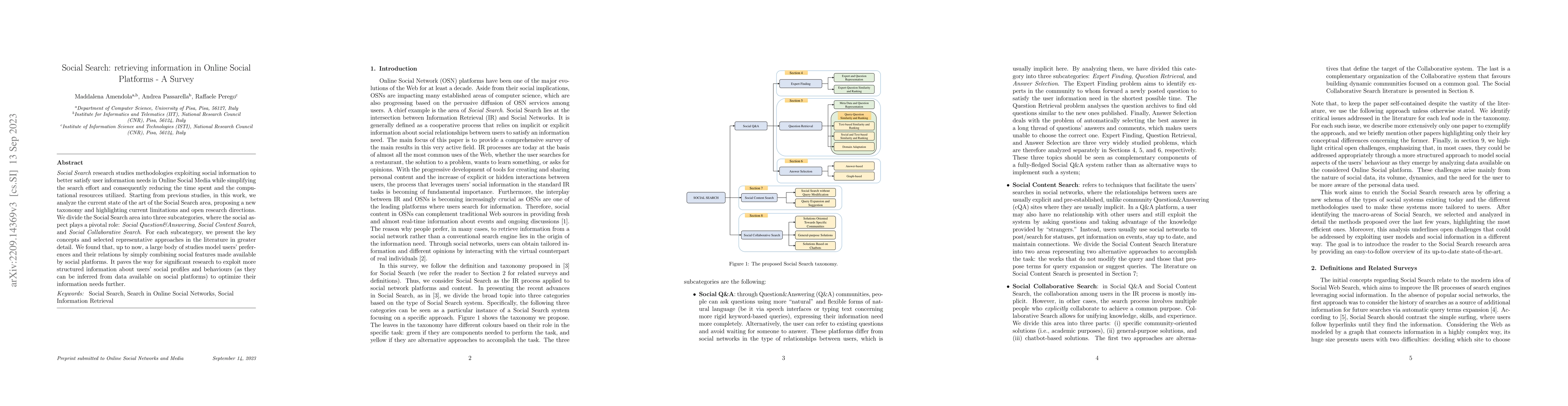 Thumbnail for Social Search: retrieving information in Online Social Platforms -- A
  Survey