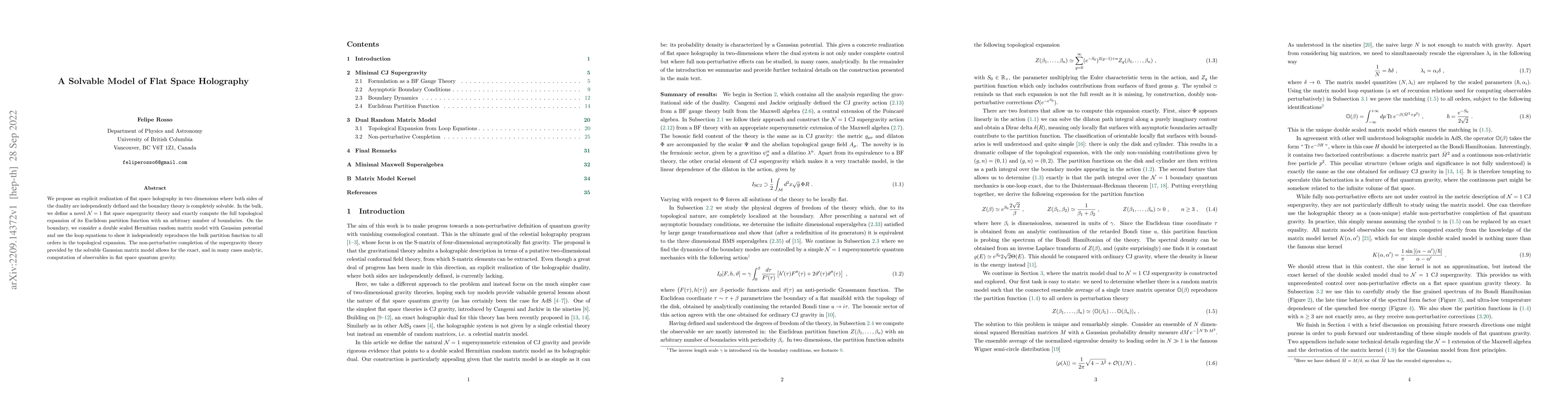 Thumbnail for A Solvable Model of Flat Space Holography