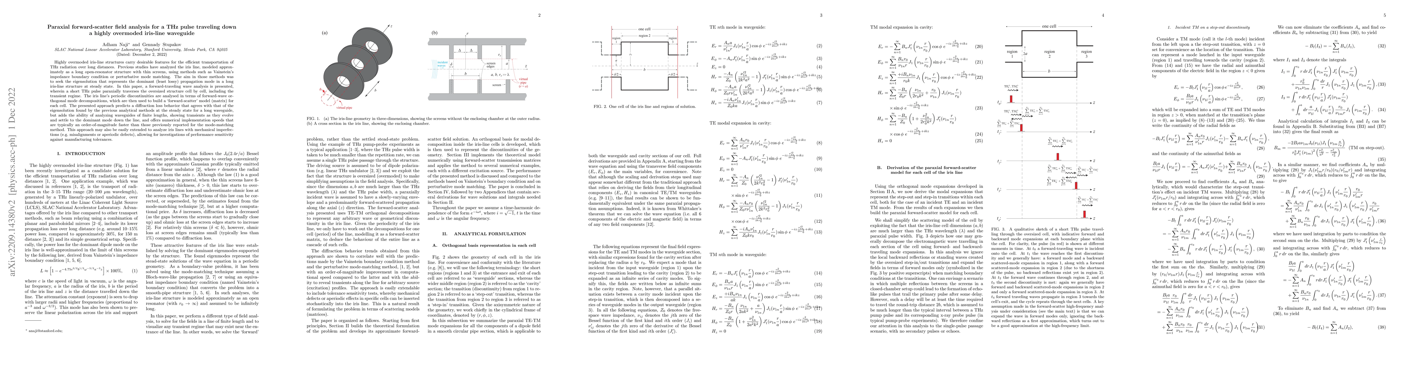 Thumbnail for Paraxial forward-scatter field analysis for a THz pulse traveling down a
  highly overmoded iris-line waveguide