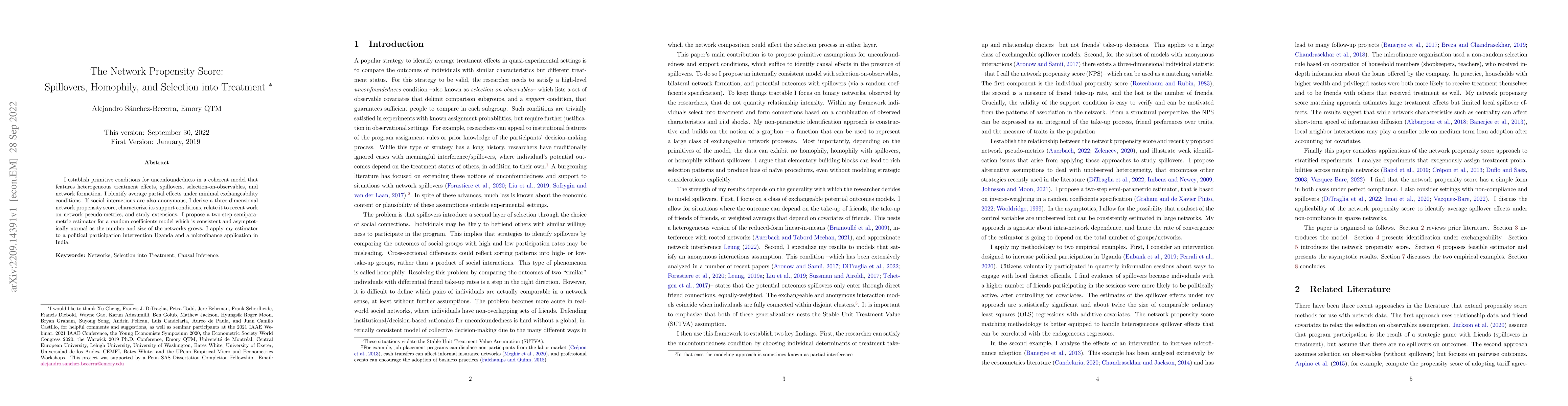 Thumbnail for The Network Propensity Score: Spillovers, Homophily, and Selection into
  Treatment