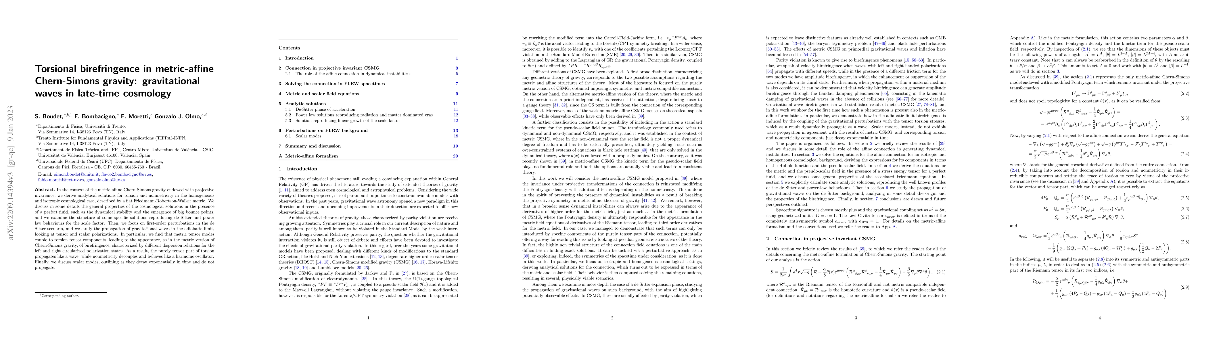 Thumbnail for Torsional birefringence in metric-affine Chern-Simons gravity:
  gravitational waves in late-time cosmology