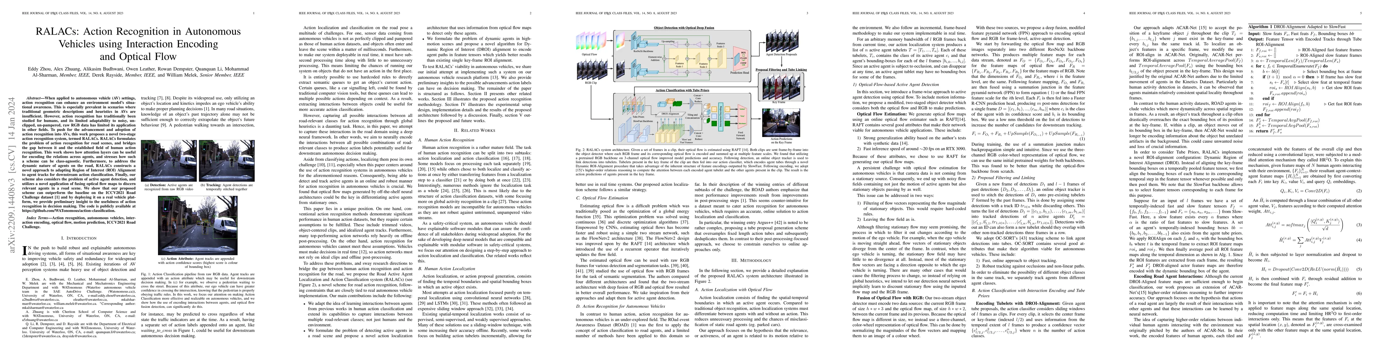 Thumbnail for RALACs: Action Recognition in Autonomous Vehicles using Interaction
  Encoding and Optical Flow