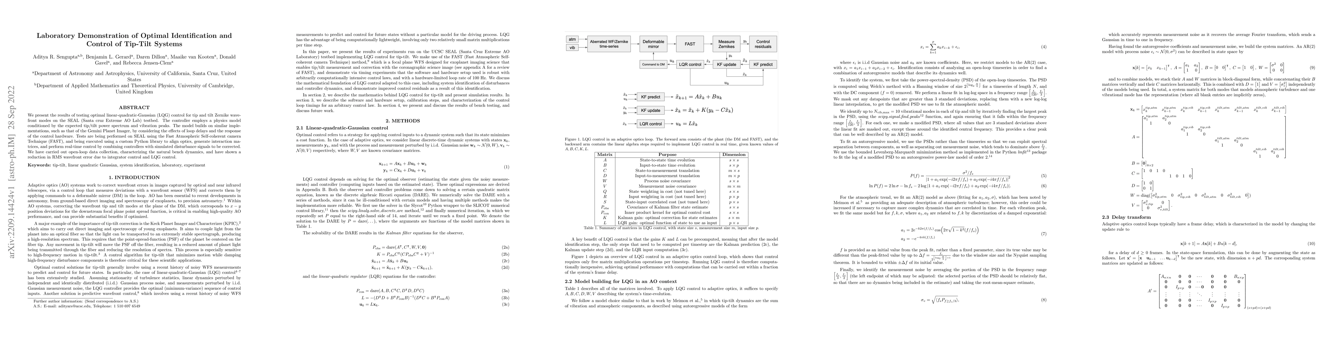 Thumbnail for Laboratory Demonstration of Optimal Identification and Control of
  Tip-Tilt Systems